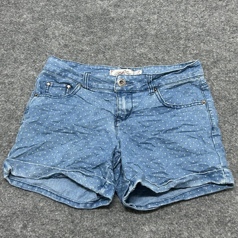 One 5 One Denim Shorts Womens Size 4 Blue Polka Dot Cuffed Casual Stretch Summer
